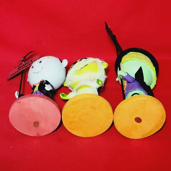 Halloween Figurines Witch Dracula Mummy Bobble Head Spring Set of 3 - Picture 4 of 12